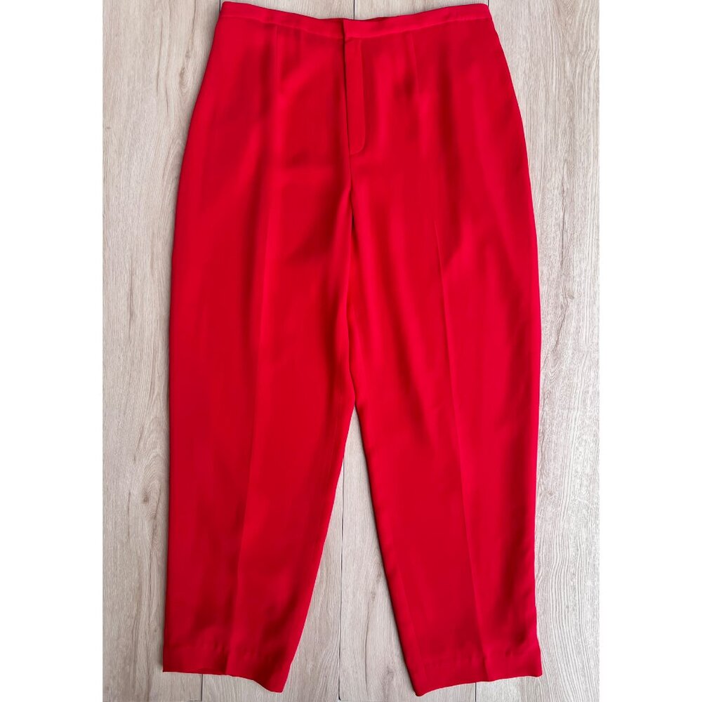 EUC Dana Buchman Cherry Red Silk Blend High Rise Pleated Tapered Slacks Size 18